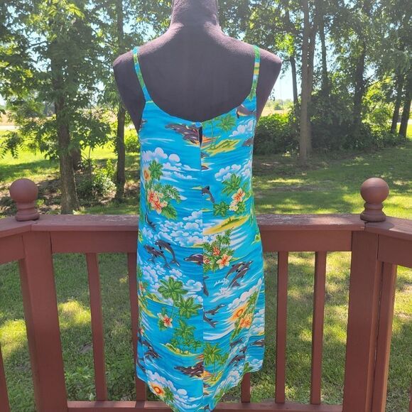 ALOHA Women's Blue Hawaiian Print Sleeveless Summer Mini Dress Size Medium - Picture 10 of 12